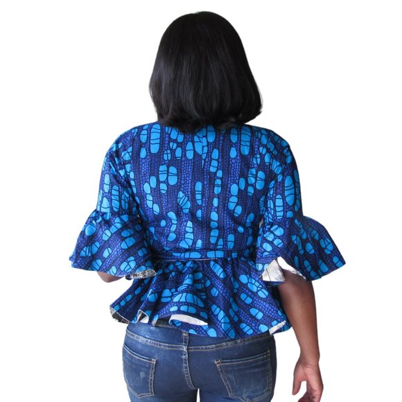 Blue two in one wrap top. - Picture 3 of 6